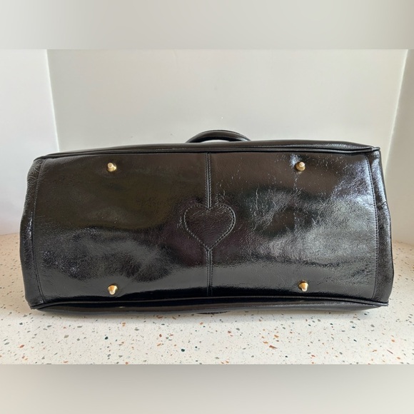 Beverly Feldman Black Patent Leather Large Handbag with Animal Print Interior‎ - Picture 14 of 15